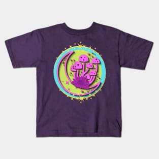 Moon Shrooms Starry Night Glitter Lotus Kids T-Shirt